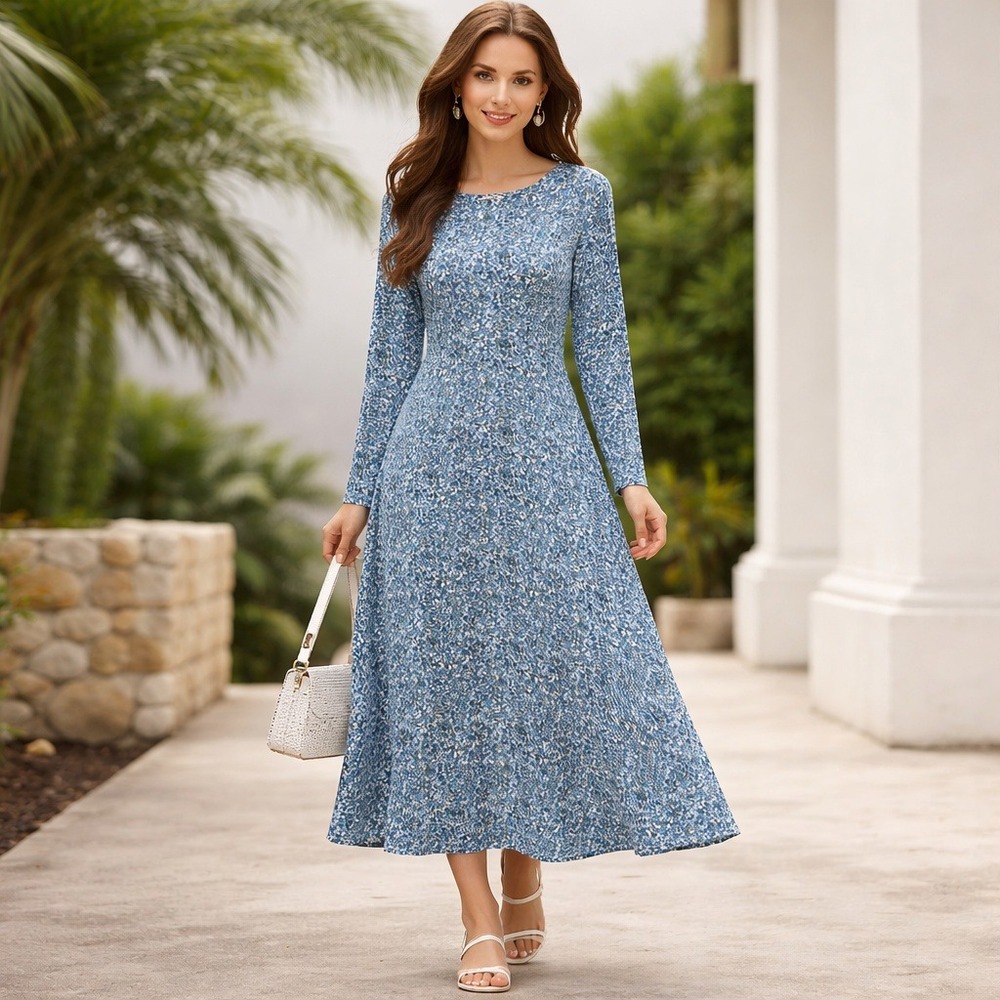 WoolOvers Womens Printed Long Sleeve Knee Length Dress Size 10 Organic‎ Cotton